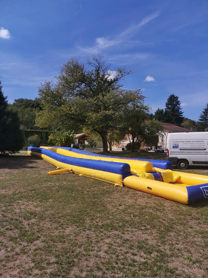 location de jeux aquatiques gonflables - LE VENTRIGLISSE JAUNE ET BLEU 2 PISTES